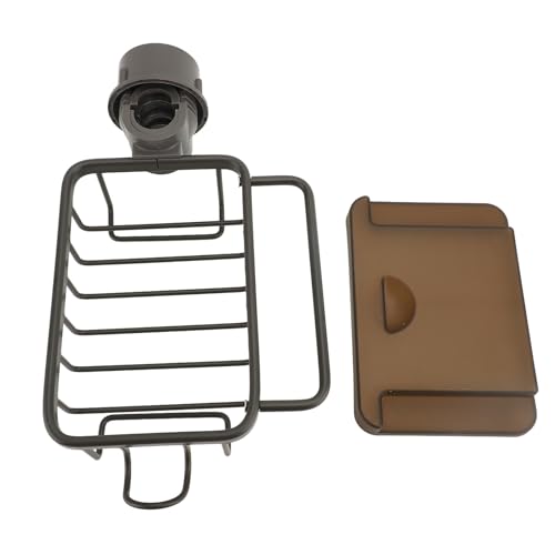 Respicefinem Küchenspüle Wasserhahn verdickter Aluminium Multifunktionsschwamm Halter mit hängenden Stangenhaken und Abflussschale ideal für Küchenraum Aluminiummaterial (Grau) von Respicefinem