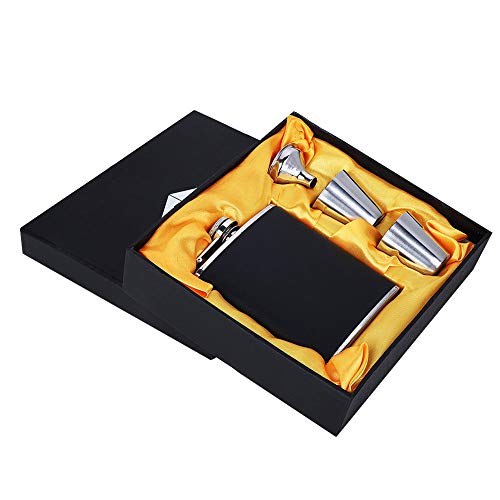 Respicefinem Stainless Steel Hip Flask Set With Black Leather Funnel And Two Wine Cups Ideal Birthday Gift For Friends Family And Colleagues For Camping Traveling And Outdo (6 oz pot) von Respicefinem
