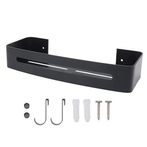 Respicefinem Wall Mount Bathroom Shelf Single Layer Space Aluminum Floating Wall Shelves with Hooks Ideal for Shower Bath Providing Convenient Storage Space Sav (Black) von Respicefinem