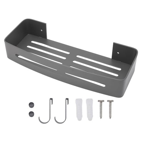 Respicefinem Wall Mount Bathroom Shelf Single Layer Space Aluminum Floating Wall Shelves with Hooks Ideal for Shower Bath Providing Convenient Storage Space Sav (Gray) von Respicefinem