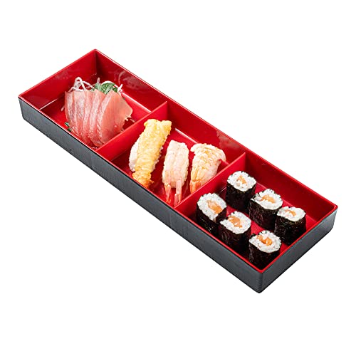 Bento Tek Lunch-Behälter, 35,6 x 11,7 x 6,1 cm, 1 japanischer Stil, für Erwachsene, mit 3 Fächern, fettdicht, schwarz & rot, Kunststoff unterteilt, Lunchbox für heiße und kalte Speisen von Restaurantware
