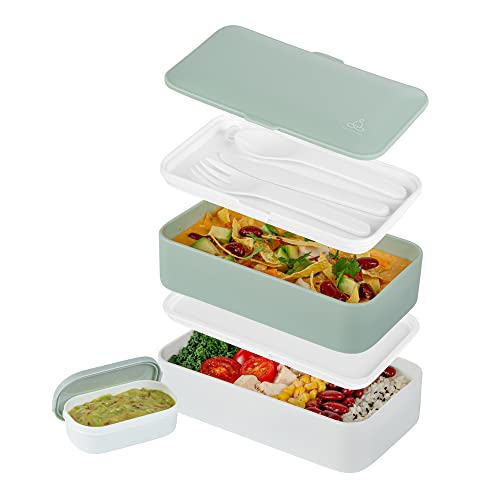 Bento Tek Lunchbox mit Utensilien, Saucen-Tasse, 1,2 x 10,2 cm, Grün und Weiß, 1 Stück von Restaurantware