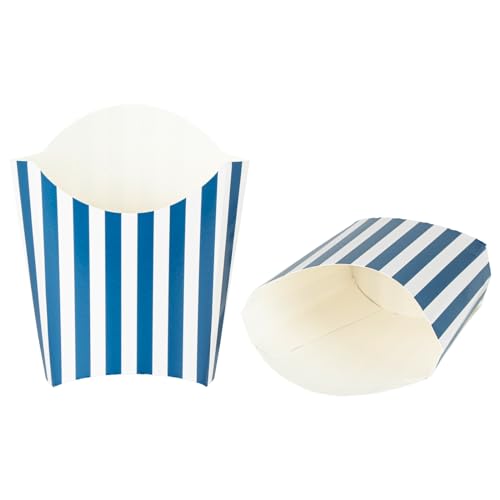 Bio Tek 9,9 x 6,6 x 8,9 cm Pommes Frittierbecher, 100 Einweg-Snackbecher – stapelbar, nachhaltig, blau und weiß, 60 ml, Papier-Frittierhalter, für Pommes, Zwiebelringe, Popcorn oder Kekse von Restaurantware