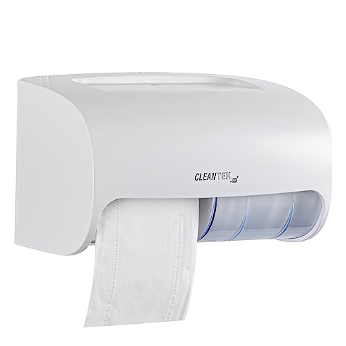 Restaurantware Clean Tek kommerzieller Toilettenpapierspender, 26,4 x 16,3 x 16,3 cm, 1 Doppelrollen-Toilettenpapierspender – manipulationssicher, mit Schiebefenster und Ablage, weißer von Restaurantware