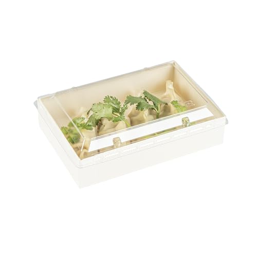 Restaurantware Kunststoffdeckel für Bento-Boxen, 10 Stück, passend für 17,3 x 11,4 cm, Holzbehälter, transparentes Kuppeldesign, sichere Passform, rechteckige Deckel für Lunchboxen im japanischen Stil von Restaurantware
