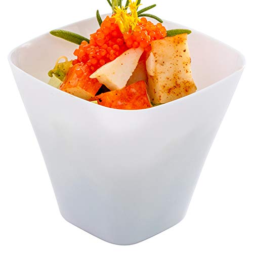 4 oz Square White Plastic Bellissima Tasting Cup - 2 1/2" x 2 1/2" x 2 1/4" - 100 count box von Restaurantware