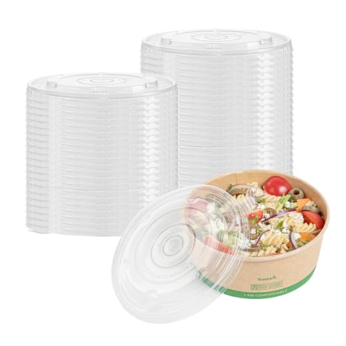 Restaurantware Transparente Kunststoffdeckel, 50 Stück, für 16,5 cm große Lebensmittelbehälter, Einweg-Servierboxen zum Herausnehmen, dicht zu öffnen, langlebig, 16,5 cm, Lebensmittelabdeckungen von Restaurantware