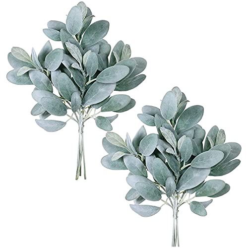 Restikiant 8 StüCke KüNstliche Beflockte LäMme Rohr BläTter StäNgel Faux Lammohrzweige Picks GrüN SprüHer für Vase Strauß Kranz von Restikiant