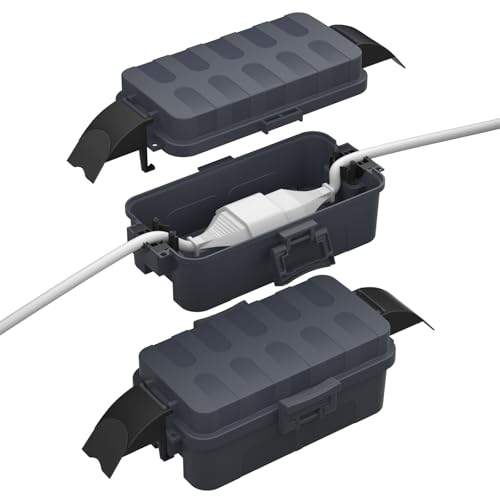 【2er Set】RESTMO IP55 wasserdichte Kabelbox mit abnehmbaren Schildabdeckungen, Wetterfeste Elektrobox für Verlängerungskabel, Gartensteckdosen, Zeitschaltuhr außenbereich (15cm×8,1cm×4,5cm) - Grau von Restmo