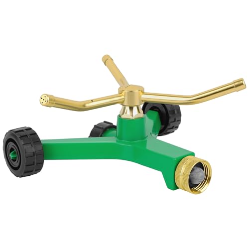RESTMO 3-armiger Metallregner mit Radstand, 360 Grad Automatisches Rotations-Rasensprinklersystem für Gartenpflanze, Blumenbeet und Hofbewässerung und große Hofflächenbewässerung von Restmo