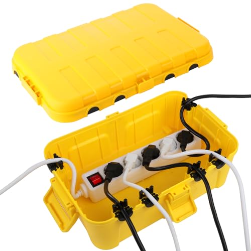 RESTMO extra große wasserdichte kabelbox, IP54 wasserdicht, Outdoor kabel safe box, wetterfeste Elektrobox zum Schutz von Steckdosenleiste, Timer - Steckerschutz aussen (32 x 22 x 13 cm) - Gelb von Restmo