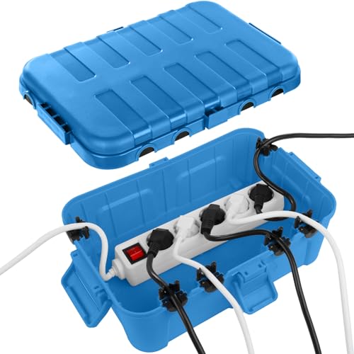 RESTMO extra große wasserdichte kabelbox, IP54 wasserdicht, Outdoor kabel safe box, wetterfeste Elektrobox zum Schutz von Steckdosenleiste, Timer - Steckerschutz aussen (32 x 22 x 13 cm) - Blau von Restmo