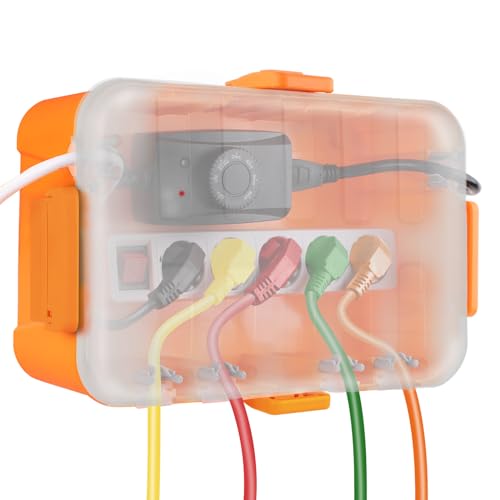 RESTMO Extra große wasserdichte Kabelbox, IP54 Outdoor-Kabelsicherheitsbox, Transparenter Deckel Wetterfeste Elektrobox, Schutzbox für Steckdosenleisten, 32 x 22 x 13 cm, Transparentes Orange von Restmo