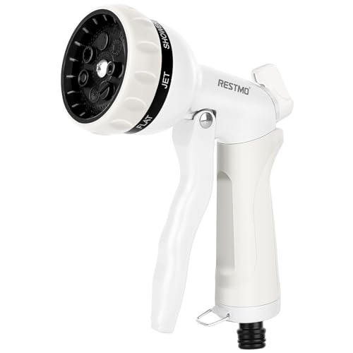 RESTMO Gartenbrause, Metall Hochdruck Garten Handbrause, 7-Funktionen Spritzdüse und Einstellbarer Wasserdurchfluss Garten Spritzpistolen Bewässerungspistole für Garten Bewässerung, Autowaschen,Weiß RESTMO Gartenbrause, Metall Hochdruck Garten Handbrause, 7-Funktionen Spritzdüse und Einstellbarer Wasserdurchfluss Garten Spritzpistolen Bewässerungspistole für Garten Bewässerung, Autowaschen,Weiß von Restmo