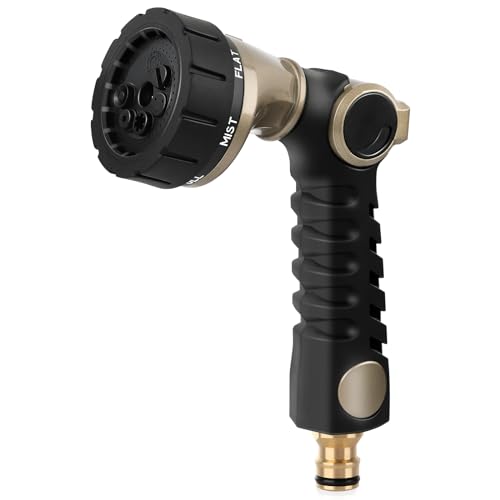 RESTMO Gartenbrause Metall Heavy Duty, Robuste Garten Wasserspritze zum Reinigen und Bewässern, Hochdruck Gartenschlauch Düse 7 Muster für Garten Bewässerung, Autowaschen RESTMO Gartenbrause Metall Heavy Duty, Robuste Garten Wasserspritze zum Reinigen und Bewässern, Hochdruck Gartenschlauch Düse 7 Muster für Garten Bewässerung, Autowaschen von Restmo