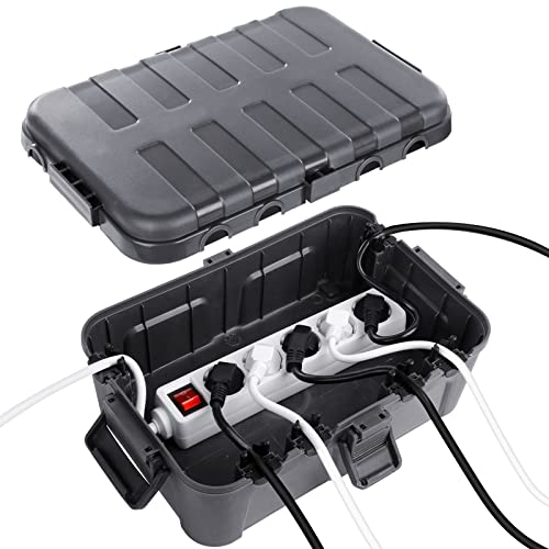 RESTMO extra große wasserdichte kabelbox, IP54 wasserdicht, Outdoor kabel safe box, wetterfeste Elektrobox zum Schutz von Steckdosenleiste, Timer - Steckerschutz aussen (32 x 22 x 13 cm) - Grau von Restmo