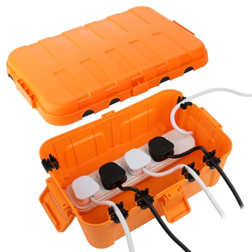 RESTMO extra große wasserdichte kabelbox, IP54 wasserdicht, Outdoor kabel safe box, wetterfeste Elektrobox zum Schutz von Steckdosenleiste, Timer - Steckerschutz aussen (32 x 22 x 13 cm) - Orange von Restmo