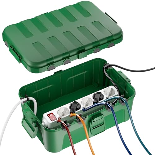 RESTMO extra große wasserdichte kabelbox, IP54 wasserdicht, Outdoor kabel safe box, wetterfeste Elektrobox zum Schutz von Steckdosenleiste, Timer - Steckerschutz aussen (32 x 22 x 13 cm) - Grün von Restmo