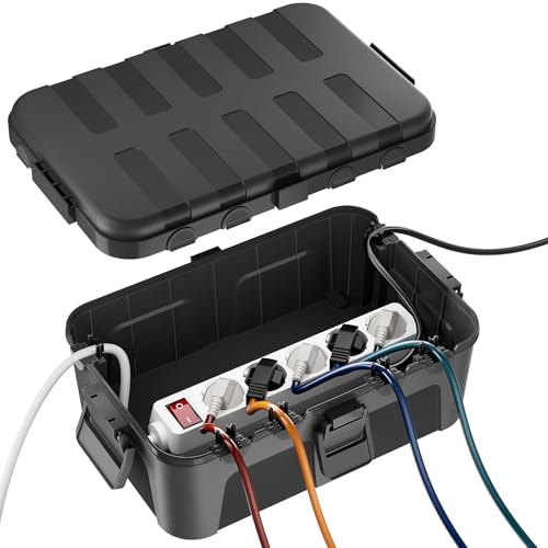 RESTMO extra große wasserdichte kabelbox, IP54 wasserdicht, Outdoor kabel safe box, wetterfeste Elektrobox zum Schutz von Steckdosenleiste, Timer - Steckerschutz aussen (32 x 22 x 13 cm) - schwarz von Restmo