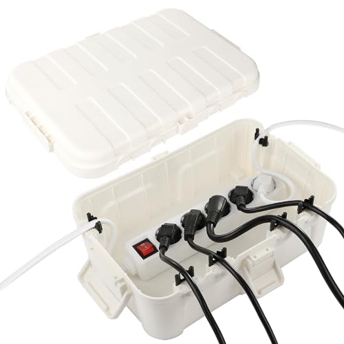 RESTMO extra große wasserdichte kabelbox, IP54 wasserdicht, Outdoor Kabel Safe Box, wetterfeste Elektrobox zum Schutz von Steckdosenleiste, Timer - Steckerschutz aussen (32 x 22 x 13 cm) - Weiß von Restmo