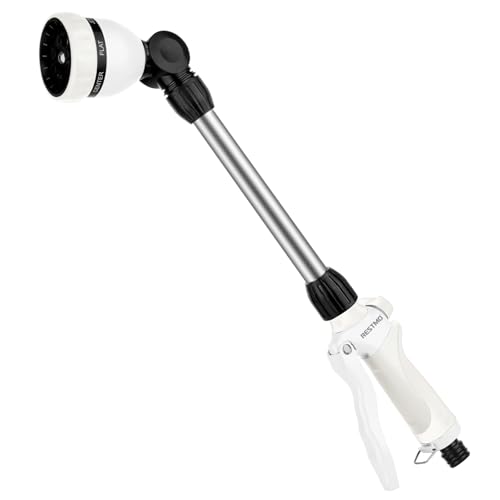 RESTMO Garten Gießstab Metall, 42cm Lang Gartenbrause mit Stiel, 180° schwenkbaren Kopf Stabbrause mit Durchflusskontrolle, 7 Sprühbilder Bewässerung Zauberstab für Blumenampeln und Sträucher, Weiß von Restmo
