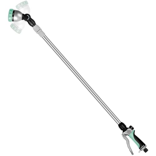 Restmo Langer Teleskop Gießstab 92-152 cm, Lang Gartenbrause Metall mit 180° schwenkbaren Kopf, 7 Sprühmustern, Durchflusskontrolle, Bewässerung Zauberstab zum Blumenampeln und Sträucher, Blaugrün von Restmo