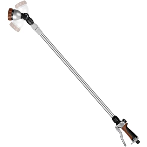 Restmo Langer Teleskop Gießstab 92-152 cm, Lang Gartenbrause Metall mit 180° schwenkbaren Kopf, 7 Sprühmustern, Durchflusskontrolle, Bewässerung Zauberstab zum Blumenampeln und Sträucher, Braun von Restmo