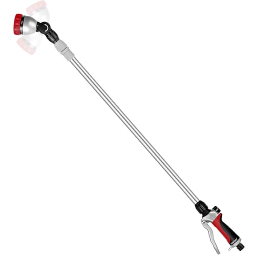 RESTMO Langer Teleskop Gießstab 92-152 cm, Lang Gartenbrause Metall mit 180° schwenkbaren Kopf, 7 Sprühmustern, Durchflusskontrolle, Bewässerung Zauberstab zum Blumenampeln und Sträucher, Rot von Restmo