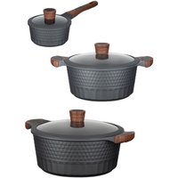 RESTO Kitchenware Topf-Set "Capella mit Deckel, antihaftbeschichtet und spülmaschinenfest" Aluminiumguss Set, 1x Stielkasserolle Ø 16 cm, je 1x Bratentopf Ø 24 cm + Ø 28 cm, 6 Stk. tlg. Für alle Herdarten geeignet, auch Induktion, im Geschenkkarton von Resto Kitchenware