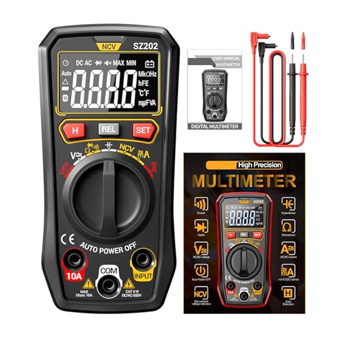 Digitaler Multimeter, tragbarer Ohm Volt AMP Tester misst NCV Auto -Ranging 4000 -Zählungen Messung der Spannungsstromwiderstandskontinuität und Diode (Schwarz) von Restokki