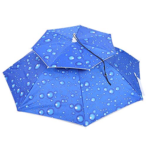 Regenschirmhüte, Tragbarer Regenschirm, Sonnenschirm, 77 cm Sonnenschutz, Winddichter Kopfschirm, Kopfschirm, Freihändiger Regenschirm(Regentropfen Blau) von Restokki