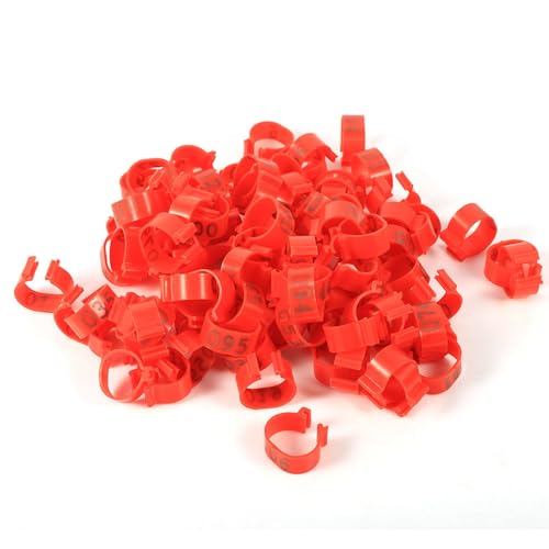 Restokki 100pcs 6 Color nummerierte Geflügelbeinbänder Ringe, Clips Design für Hühner Enten Gans (Red) von Restokki