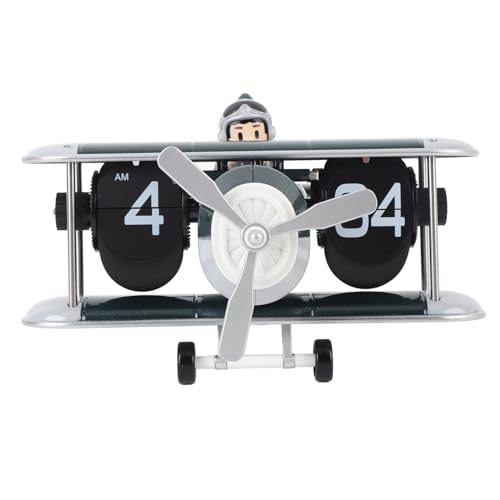 Restokki Flugzeug Flip Clock, einzigartiges Design Auto Flip Deskuhr Wohnzimmer Schlafzimmer Studienbüro (Dark Green) von Restokki