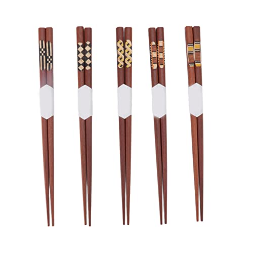 Restokki Red Sandalwood Grooved Wooden Chopsticks 5 Pairs Easy To Use for Home Kitchen von Restokki