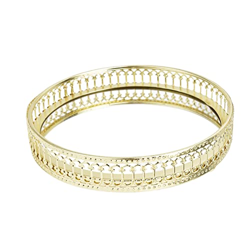 Restokki Spiegeltablett Gold Tablett Deko Durchmesser 17,5 cm, Spiegeltablett Rundes Spiegeltablett Dekor, Gold Dekorative Servierplatte für Waschtisch Badezimmer Schlafzimmer(Vertical Grain) von Restokki