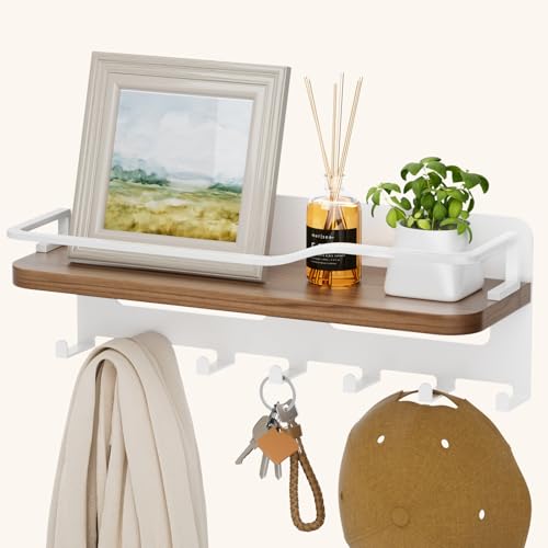 Restorgan Schlüsselbrett Holz mit Ablage, Dekoratives Schlüsselhalter, Schlüsselablage Wand mit 7 Schlüsselhaken (White) von Restorgan