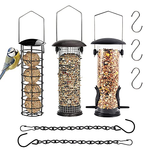 Vogel-Futterspender zum Aufhängen, für Wildvögel, Metall-Vogelfutterstation für Garten, hängende Vogelfutterstation Set + 3 Haken und 2 Ketten zum Aufhängen (8er-Set) von Restorgan