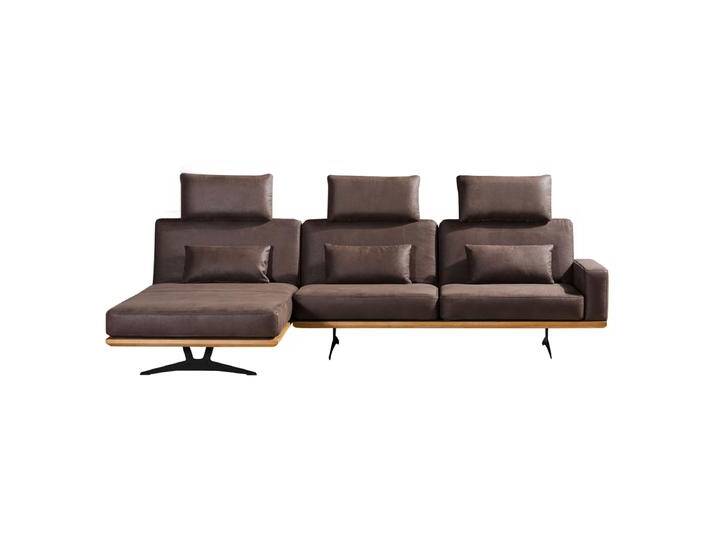 Restyl Abby Ecksofa mit Schlaffunktion in brauner Mikrofaser mit Holzsockel Farbe wählbar rundum echt bezogen auf Kufen von Restyl