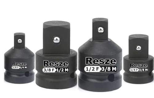 Resze 4-teiliges Schlag-Steckschlüssel-Adapter und Reduzierstück-Set, 2/1 Zoll auf 3/8 Zoll & 3/8 Zoll auf 1/2 Zoll & 3/8 Zoll auf 1/4 Zoll & 1/4 Zoll auf 3/8 Zoll Antriebs-Steckschlüssel-Adapter-Set, von Resze