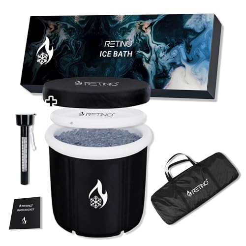 Retino™ Eisbadewanne XXL - Eisbadewanne - Badeeimer - Outdoor-Badewanne - Inklusive Abdeckung - Wim Hof Methode - Inklusive eingebautem Sitzkissen - Thermometer - Fußpumpe – Schwarz von Retino