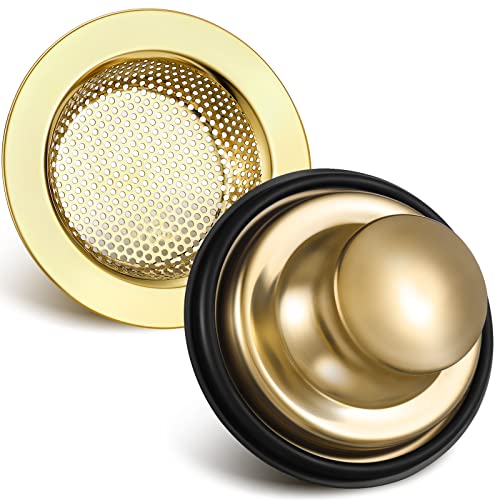 Retisee 2 Stück Gold Küchenspüle Abflusssieb Küchenspüle Stopper Kit Korb Edelstahl Spülbecken Filter Anti Verstopfen Spülbecken Stöpsel für Standard 8,9 cm Küchenspüle Abfluss Müllentsorgung von Retisee