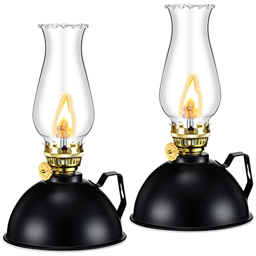 Retisee 2 Stück Öllampe Innen Kerosinlampe Laterne Metall Glas Öllampen für Innen Vintage Glas Klare Kerosinlampe Rustikale Öllampe mit Öldocht für den Innenbereich Home Decor Beleuchtung (Schwarz) von Retisee