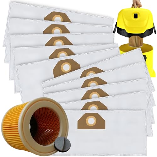 Retoo 10 x Staubsaugerbeutel und 1 Filter kompatible mit Kärcher WD3 200 MV3 Staubsauger Dauerhaft hohe Saugleistung Synthetik Staubbeutel passend für viele Modelle Filterung von Hausstaub Weiß von Retoo