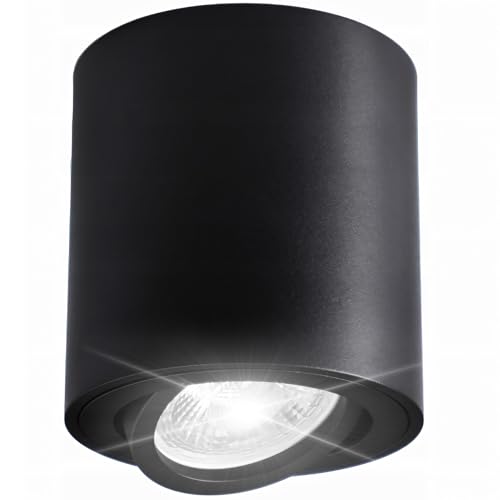 Retoo Aufbauspot LED Schwarz Ø80x85mm – Halogen Aufbauleuchte Geeignet für GU10 Fassung, Aufputz Deckenspot mit Einstellbarem Lichtwinkel, Wandleuchte und Deckenleuchte aus Metall von Retoo