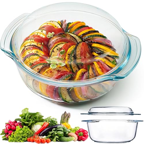 Retoo Auflaufform Glas für Ofen,Hitzebeständigem als Lasagne Auflaufform, Backform, Tiramisu Form kleiner Bräter, Mikrowellenfest Spülmaschinenfest, Schüssel rund 1,5l Transparent 20,5x22,5x9,5cm von Retoo