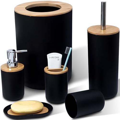 Retoo Badezimmer Set 6tlg, Badaccessoires, Toiletten, Bad, Zubehör, Seifenspender, Zahnbürstenhalter, Seifenschale, Becher, Seifenspender, Set, Oder, Badezimmer, Organizer, Farbe, Schwarz von Retoo