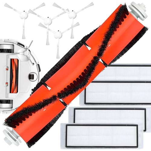 Retoo Bürste und Filter kompatibel für Xiaomi Mi Robot Teile Zubehör-Kit viele Vacuum Saugroboter Zubehörset Ersatzteile 1x Hauptbürste 4x Seitenbürste 4x Hepa Filter Gummibürsten Weiß Orange von Retoo
