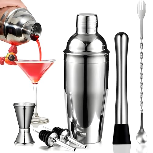 Retoo Cocktail Set, Stainless Steel Cocktail Shaker Bar Set, 750ML Bar Tool Set, 6 Teiliges Edelstahl Shaker Bar Zubehör, Professionelles Cocktail Mixing Set, Barware Set für Zuhause oder die Bar von Retoo