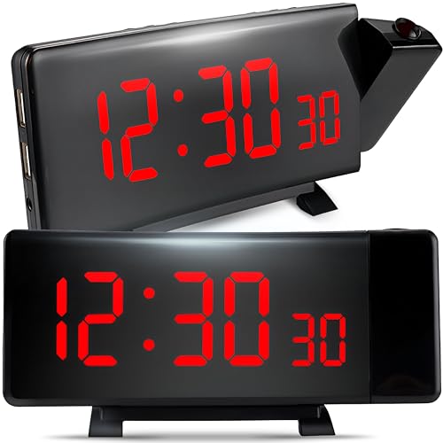 Retoo Projektionswecker Digital Wecker Projektion Wecker Schlafzimmer, Wecker Digital mit USB Ladegerät, LED Projektionswecker mit Dual Alarm Clock, 8 Zoll für Schlafzimmer von Retoo