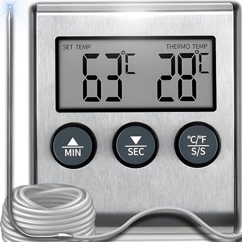 Retoo Digitales Grill-Thermometer Bratenthermometer, Fleischthermometer Temperaturbereich 0-250°C Hinterbeleuchtung Ofenthermometer Analoges Für BBQ Smoker von Retoo